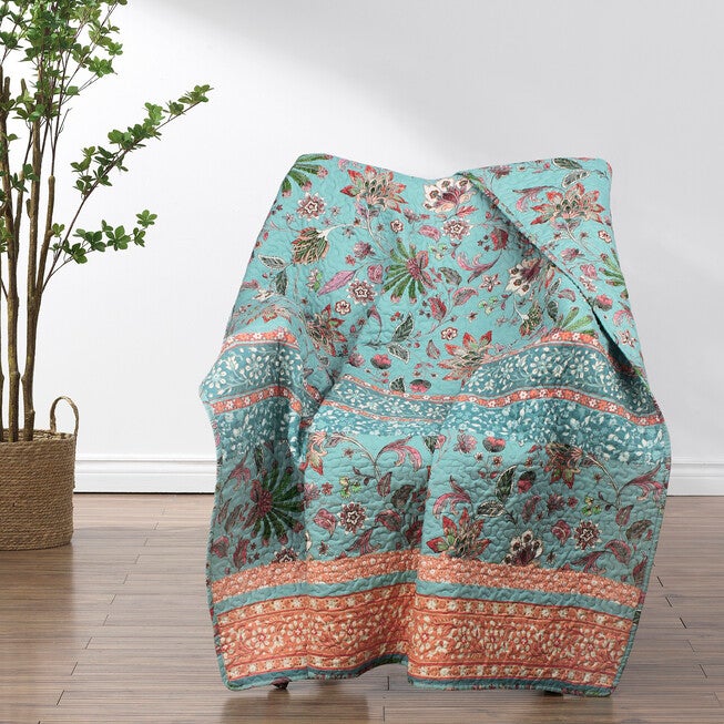 Audrey Turquoise Throw Blanket, TURQUOISE, hi-res image number null