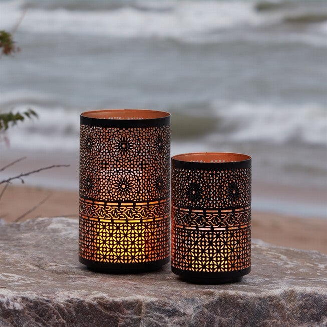 Mandala Punched Metal Candle Holder (Set of 2), BLACK/GOLD, alternate image number null