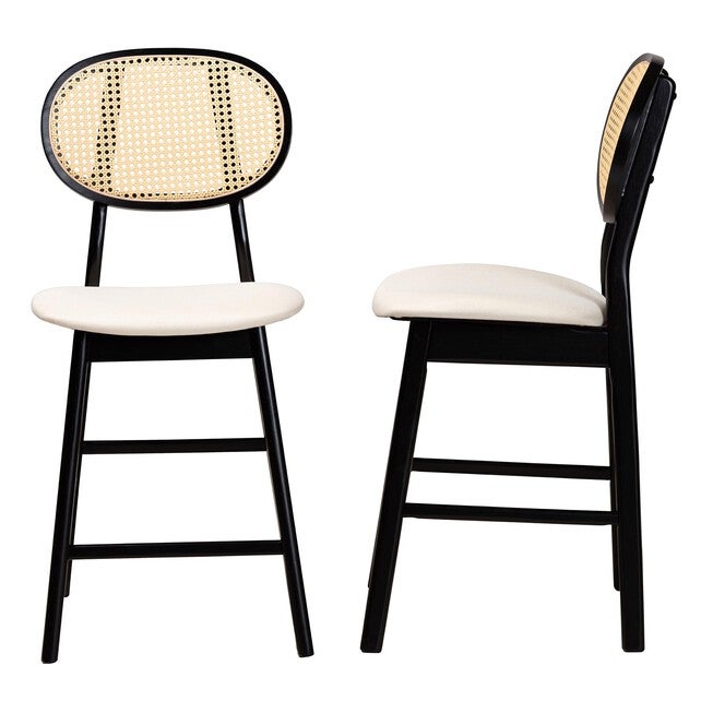Darrion Mid-Century Modern Grey Fabric And Walnut Brown Finished Wood 2-Piece Counter Stool Set, , alternate image number null