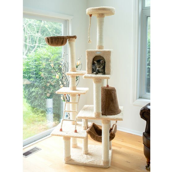 Real Wood 78" Cat Climber Play House Ffurniture With Playhouse, Lounge Basket, , on-hover image number null