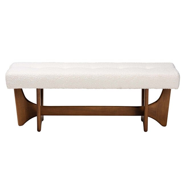 Theo Japandi Cream Boucle Fabric And Walnut Brown Finished Wood Bench, , on-hover image number null