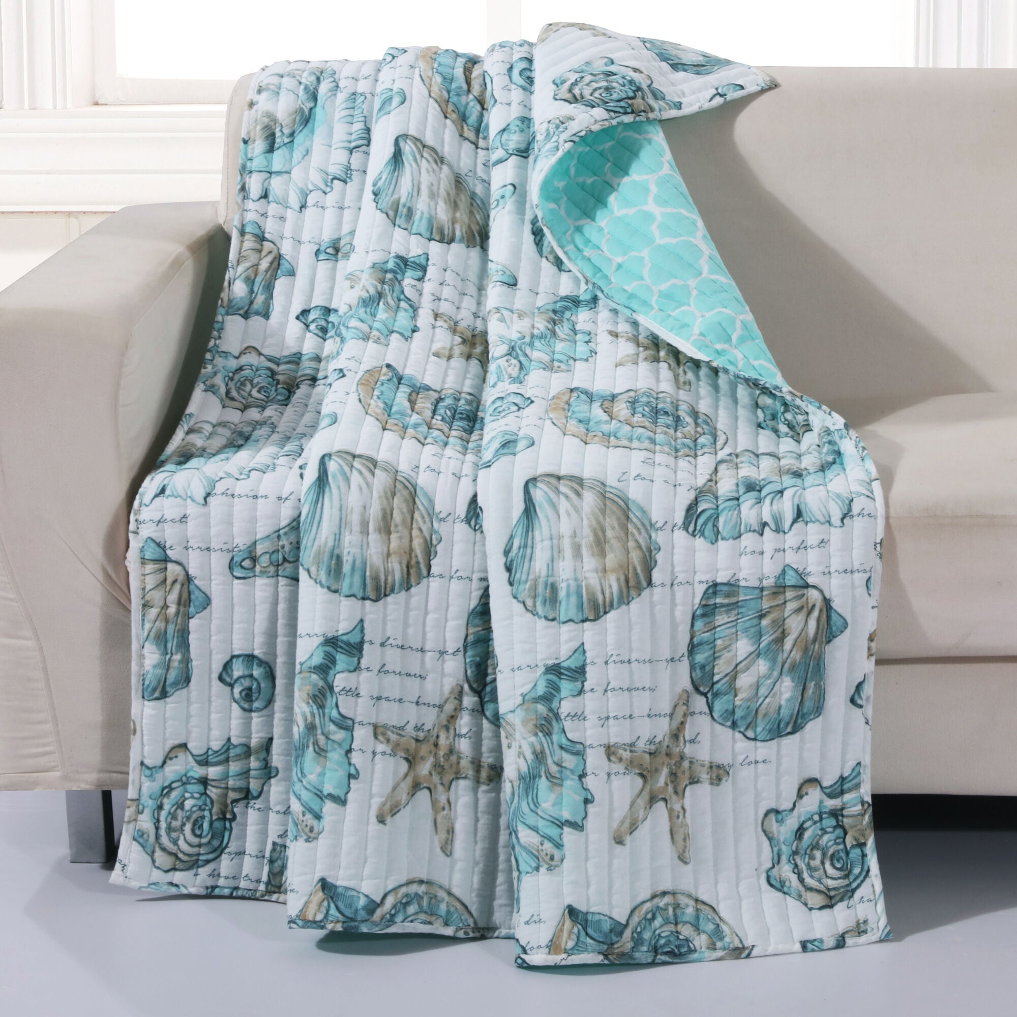 Cruz Coastal Quilted Throw Blanket, WHITE, hi-res image number 0