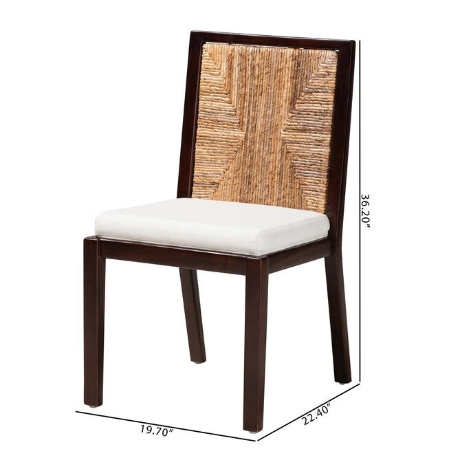 Joana Modern Bohemian Dark Brown Mahogany Wood And Natural Seagrass Dining Side Chair, , alternate image number null