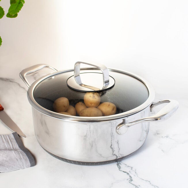 LIVWELL DiamondClad™ 6 Quart Hybrid Nonstick Stainless Steel Stock Pot and Lid, Dishwasher Safe, PFOA-free – Silver/Black, SILVER, on-hover image number 1