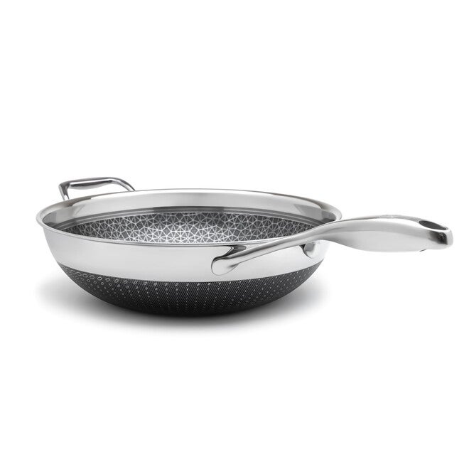 LIVWELL DiamondClad™ 12 inches Hybrid Nonstick Stainless Steel Wok Pan, Dishwasher Safe, PFOA-free – Silver/Black, SILVER, alternate image number null