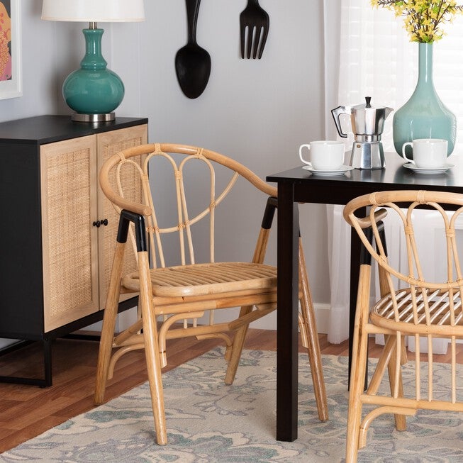 Cyntia Modern Bohemian Natural Brown Rattan Dining Chair, , alternate image number null