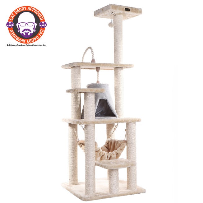 65 inches Real Wood Cat Tree With Sisal Rope, Hammock, Playhouse, BEIGE, hi-res image number null
