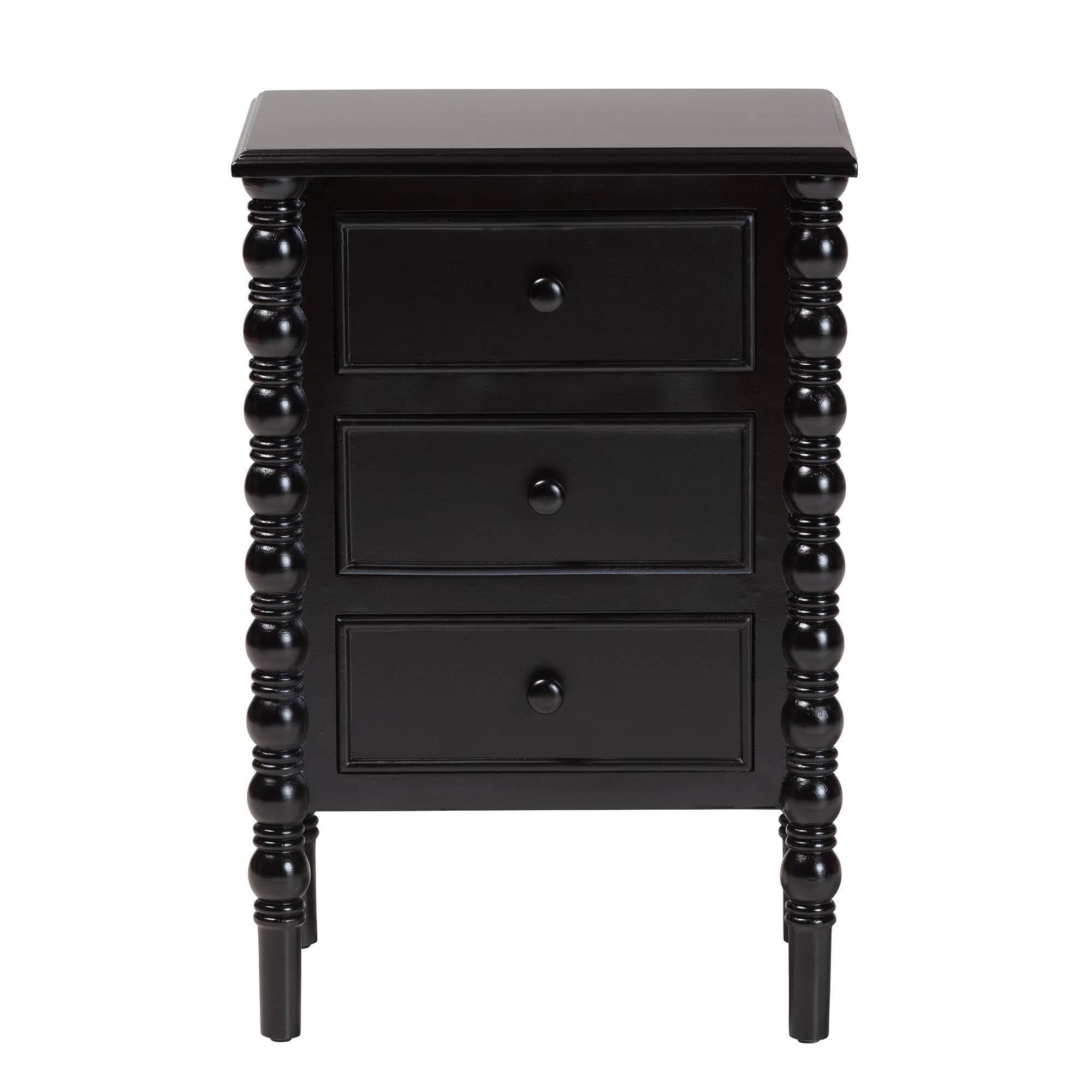 Malinda Classic White Wood 3-Drawer End Table with Spindle Legs, BLACK, alternate image number 3