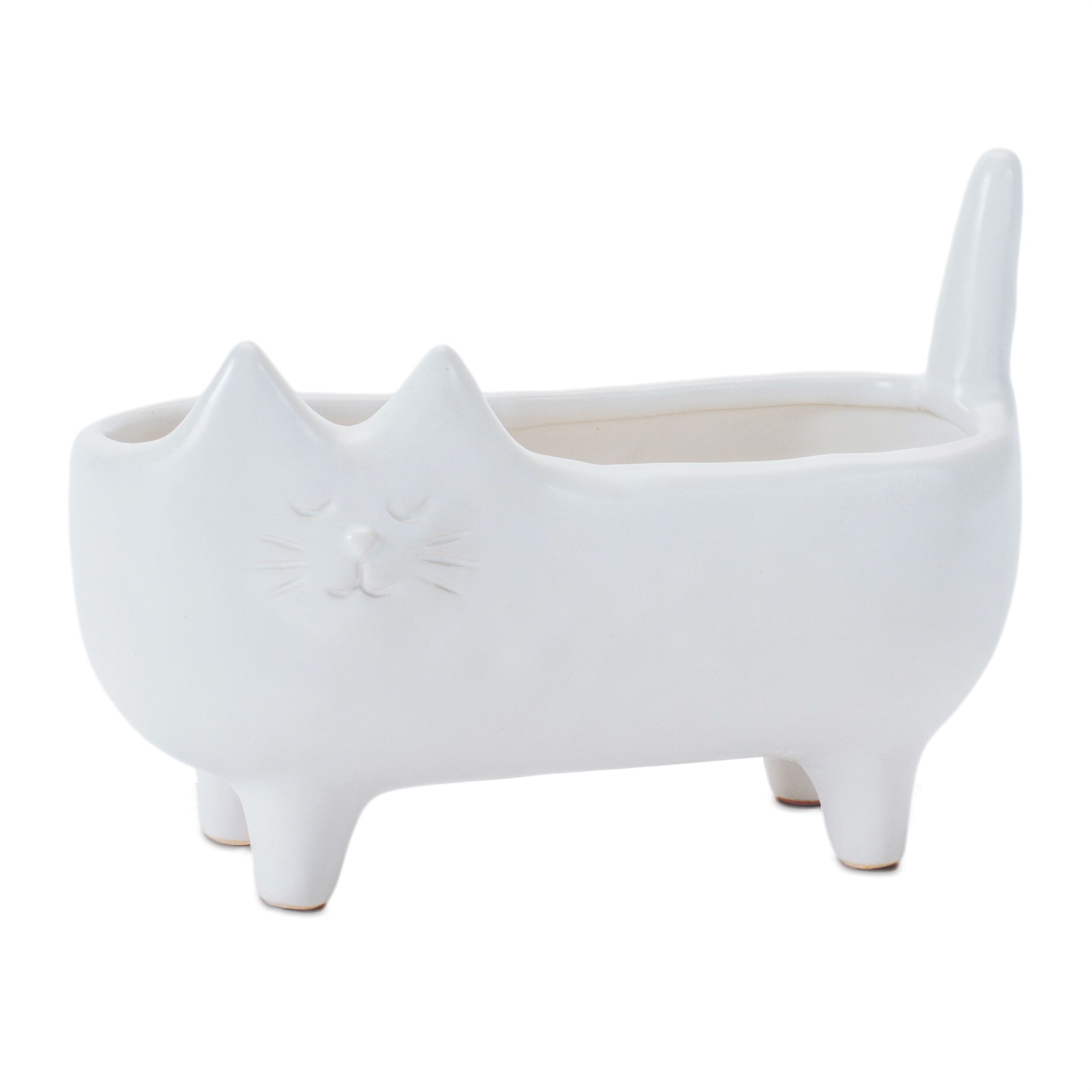 Ceramic Cat Planter Set of 2, WHITE, hi-res image number 0