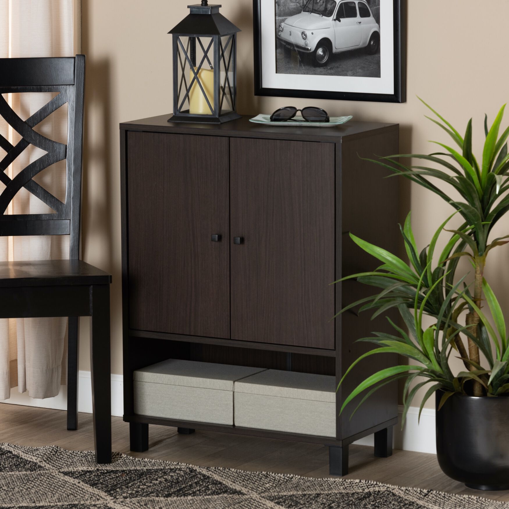 Rossin Wood 2-Door Entryway Shoe Storage Cabinet W Bottom Shelf Furniture, , alternate image number 6