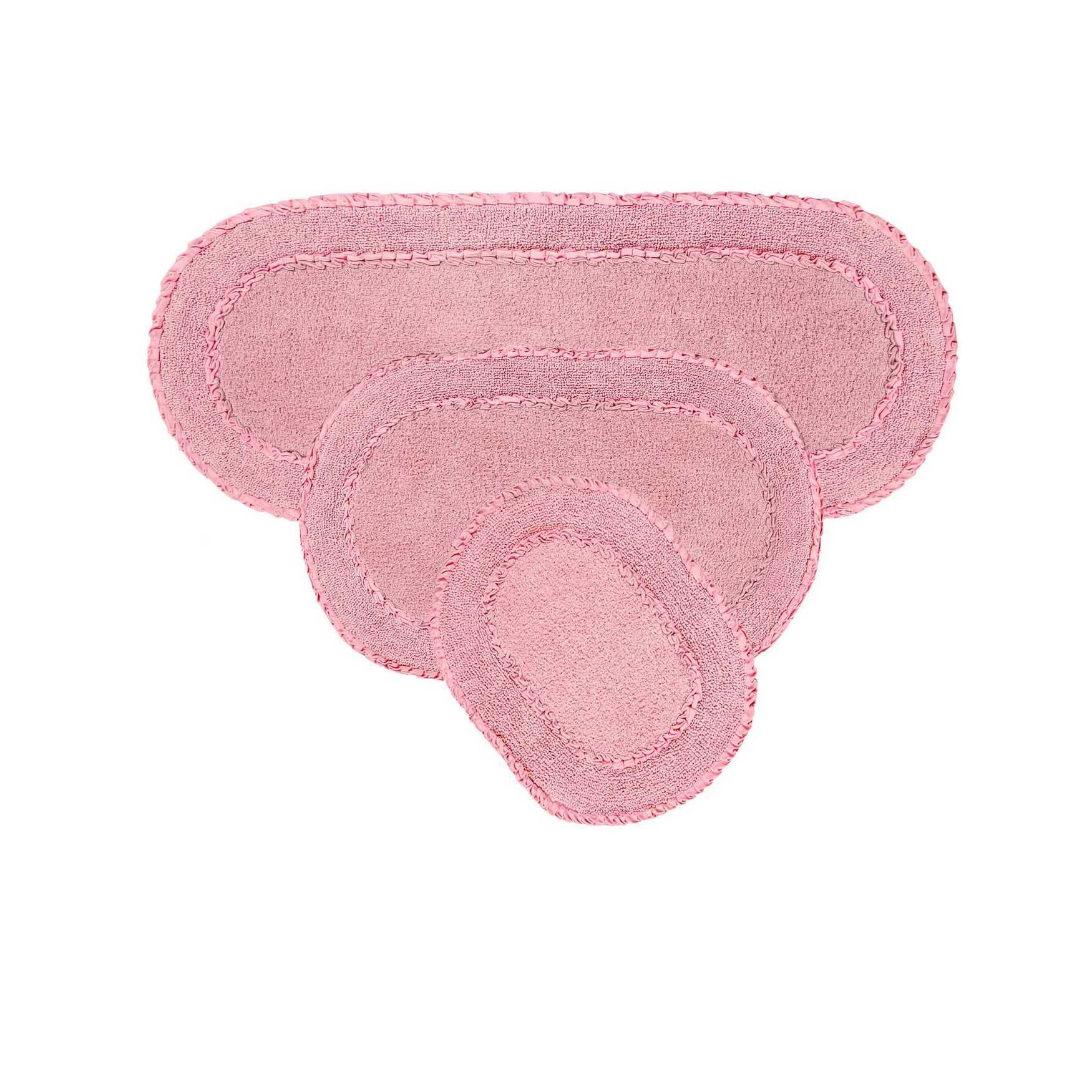 Double Ruffle 3 Piece Set Bath Rug Collection, PINK, hi-res image number 0