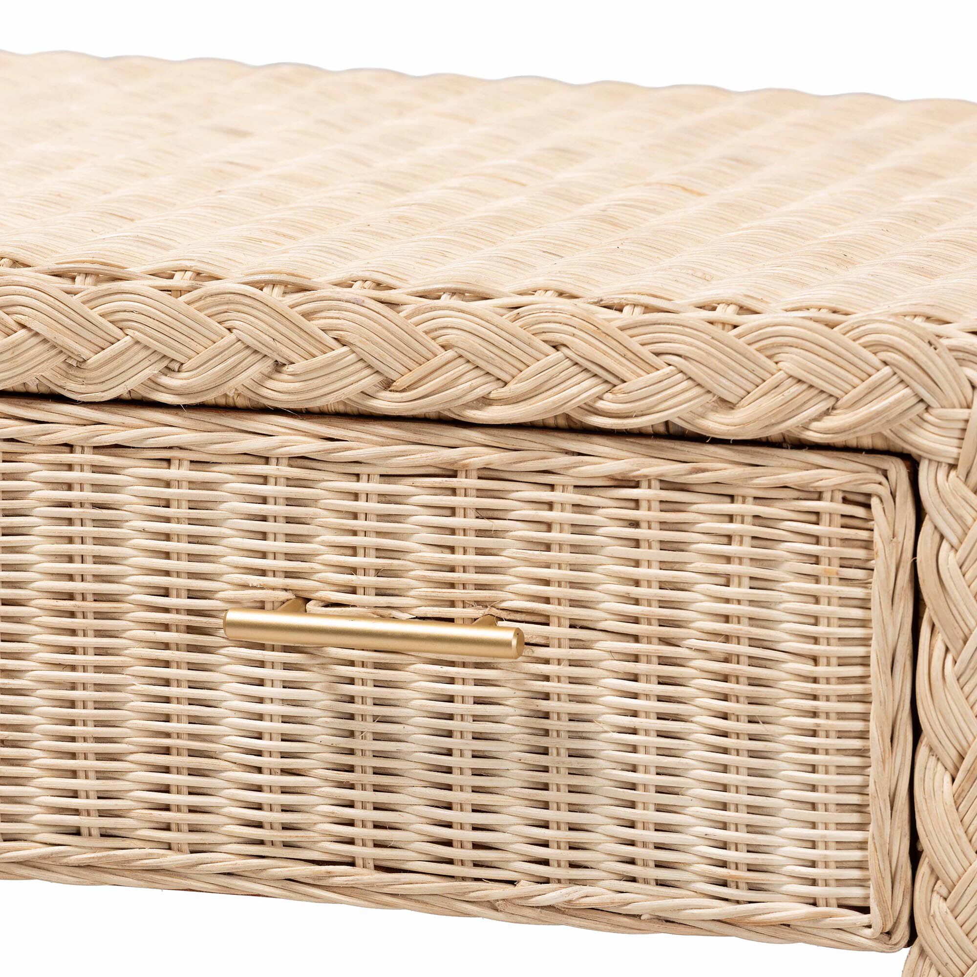 Lanica Japandi Sun Bleached Rattan 2-Drawer Console Table, PALE, alternate image number 6