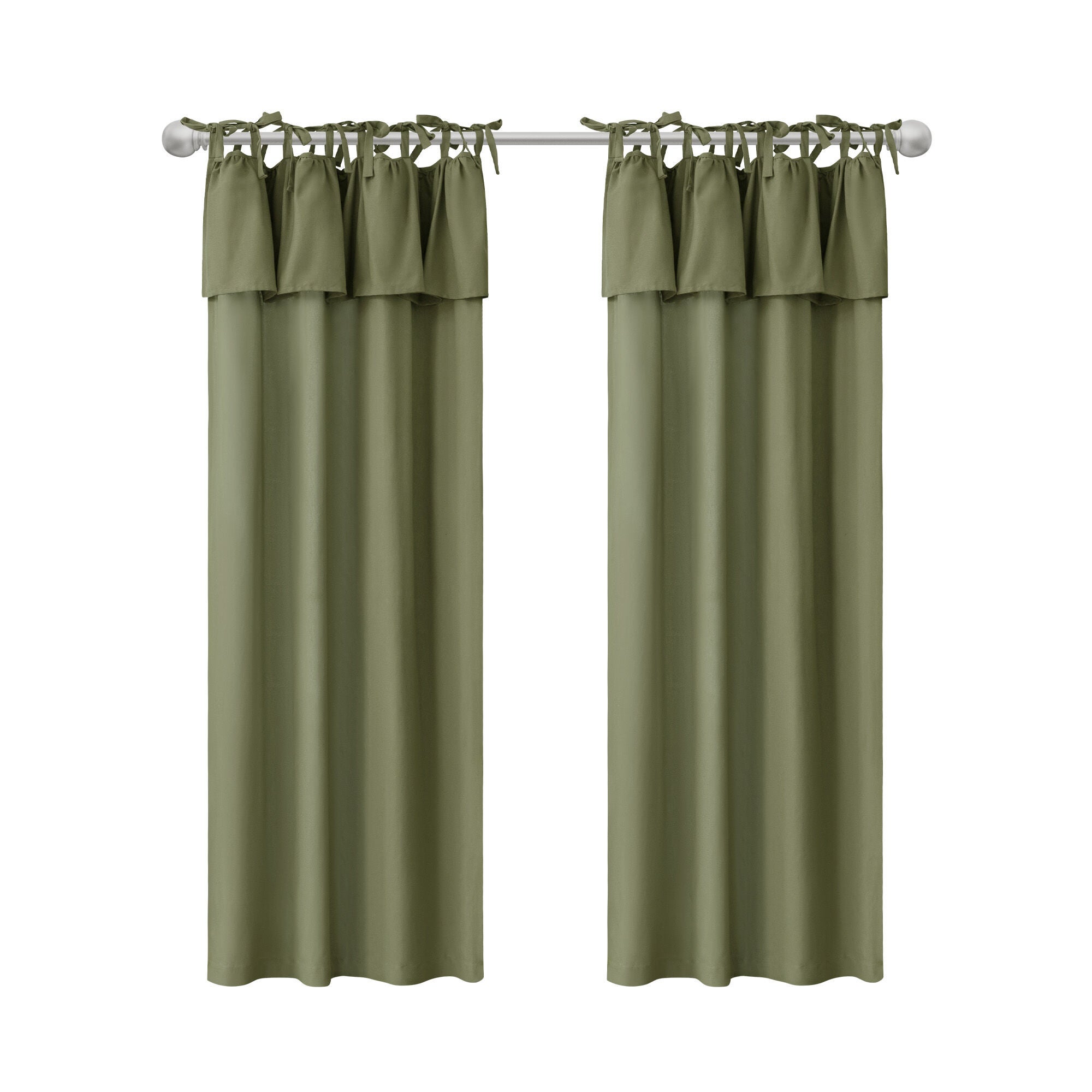 Recycled Cotton Blend Ruffle Tie Top Curtain Pair, OLIVE, alternate image number 6