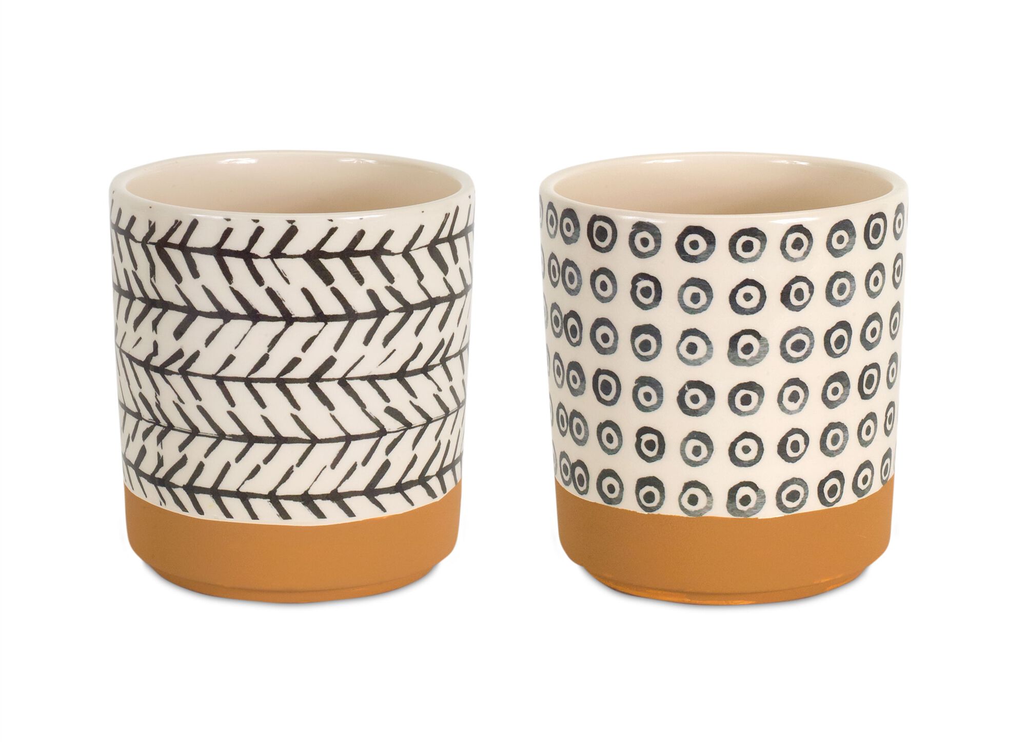 Geometric Patterned Pot with Terra Cotta Accent (Set of 4), BROWN/WHITE, alternate image number 1