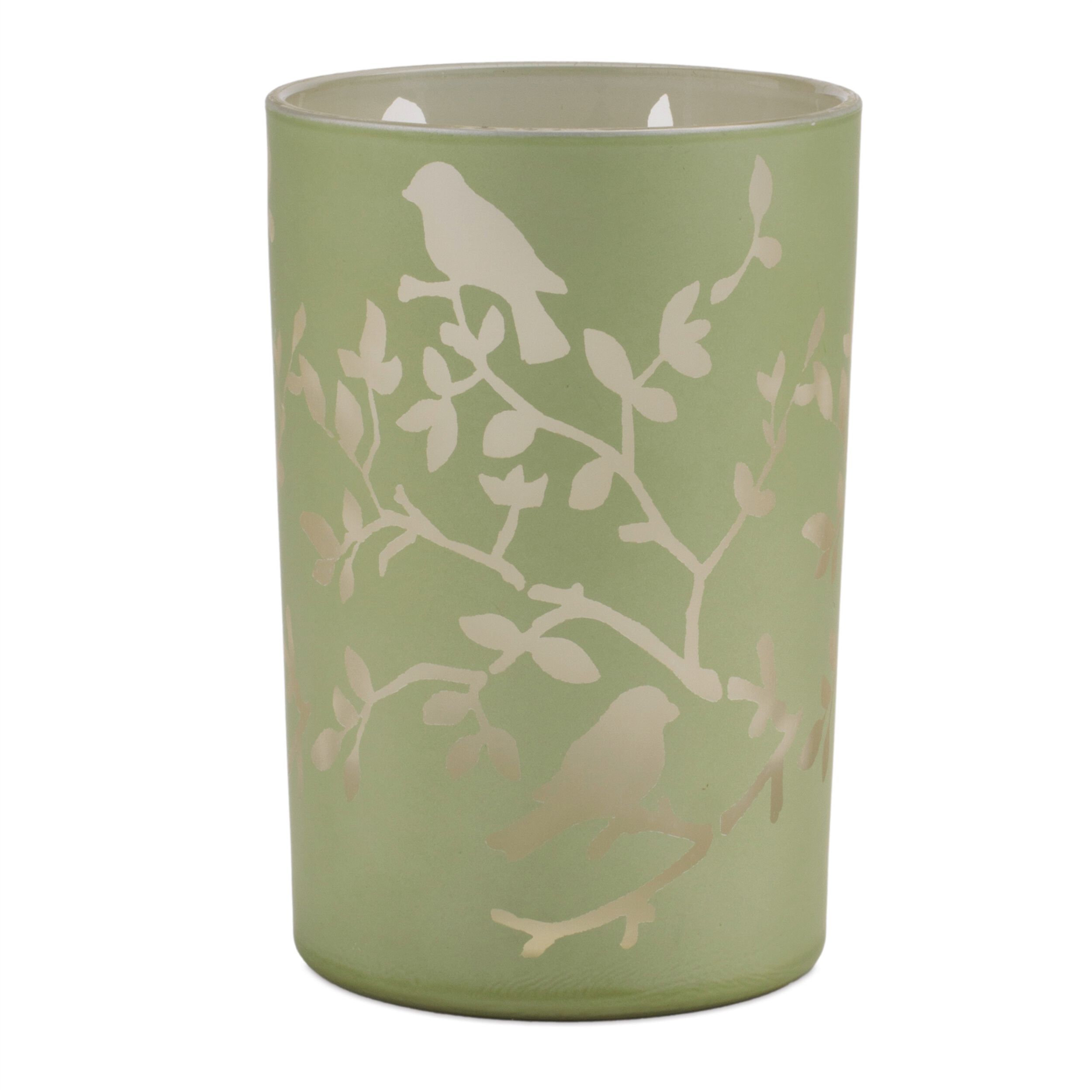Frosted Floral Bird Candle Holder Set of 2, GREEN, alternate image number 1