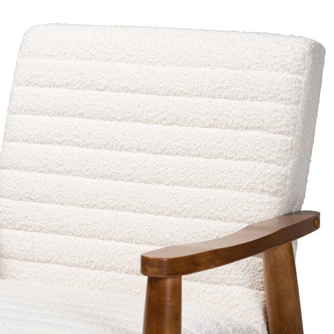 Stratton Mid-Century Modern Cream Boucle Fabric And Walnut Brown Finished Wood Armchair, , alternate image number null