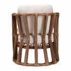 Small image of woven natural rattan arm chair rear with white cushion