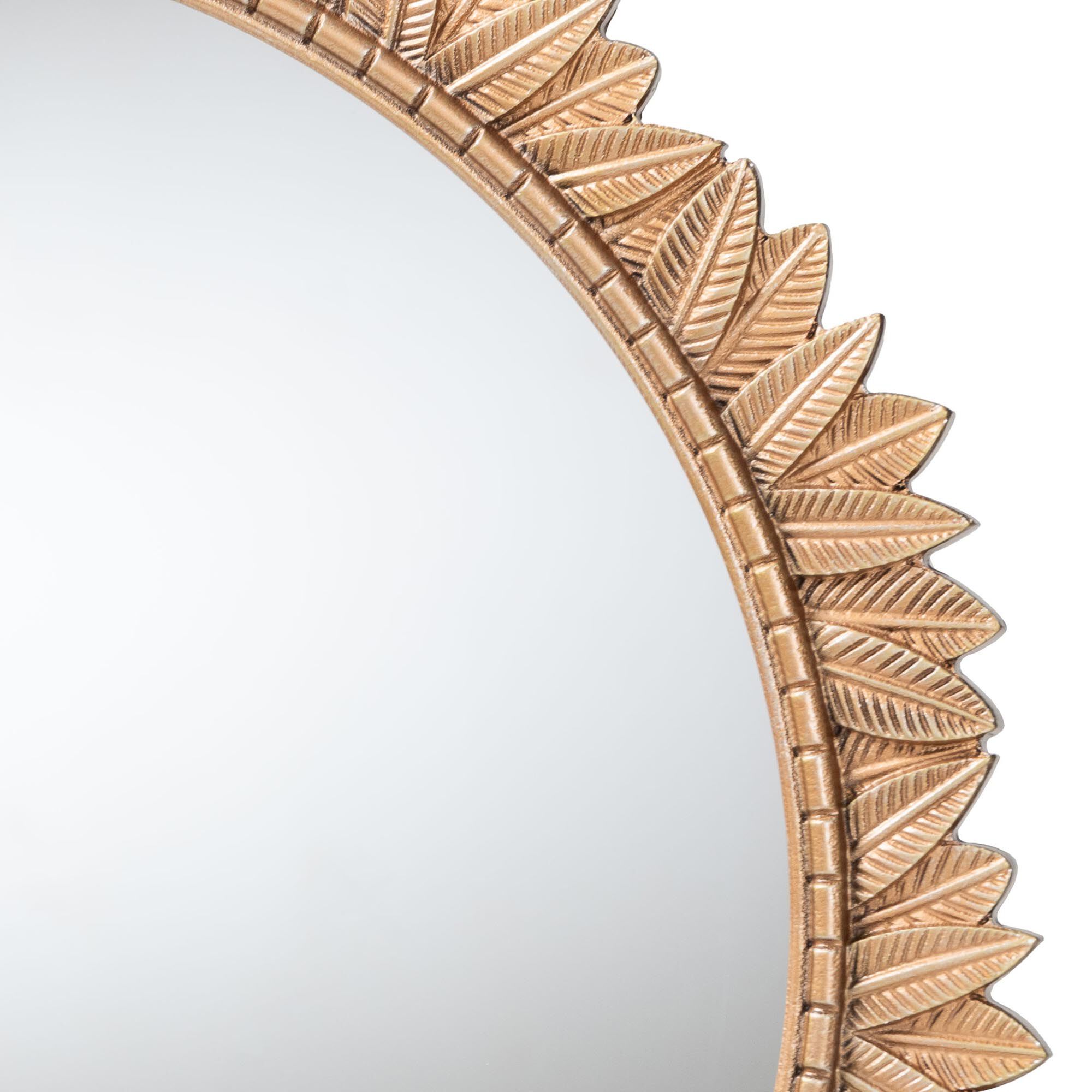 Caitlin Antique Gold Finished Wood Round Accent Wall Mirror with Carved Leaf Border, ANTIQUE GOLD, alternate image number 2