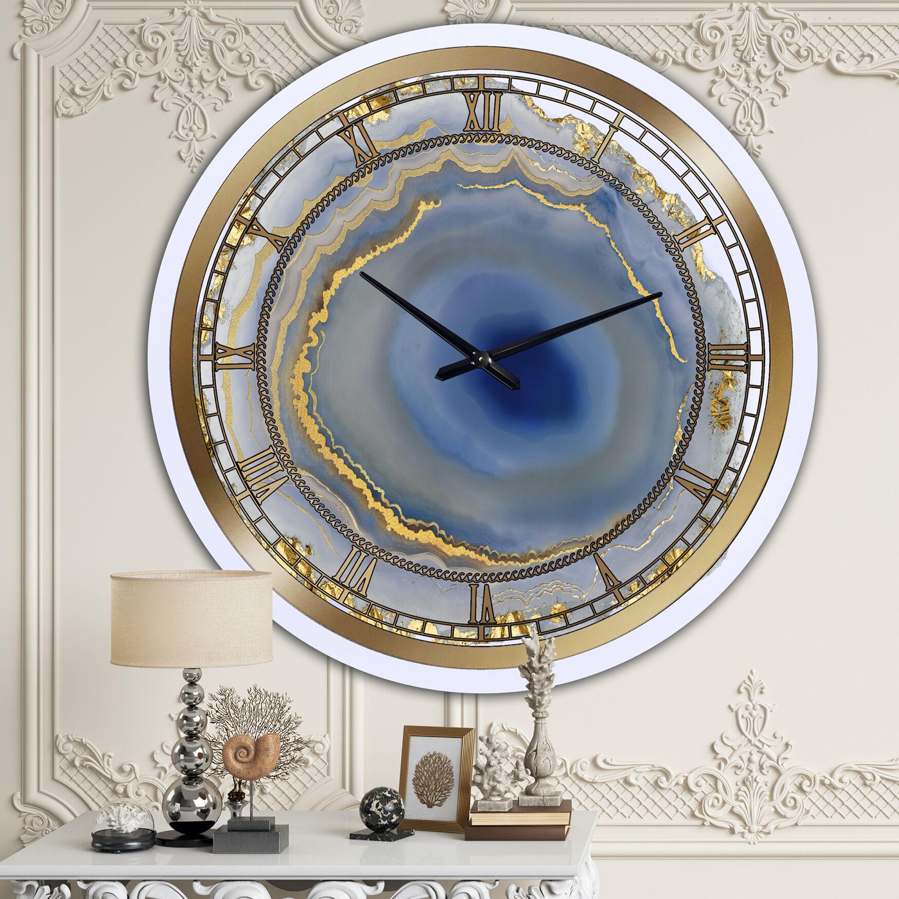 Golden Water Agate Oversized Fashion Wall Clock, GOLD, hi-res image number 0