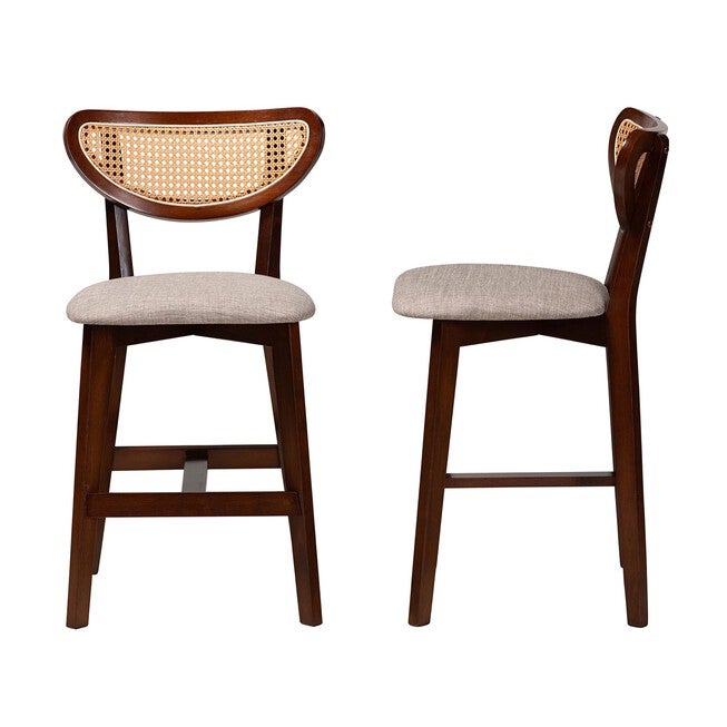 Dannell Mid-Century Modern Grey Fabric And Walnut Brown Finished Wood 2-Piece Counter Stool Set, , alternate image number 2