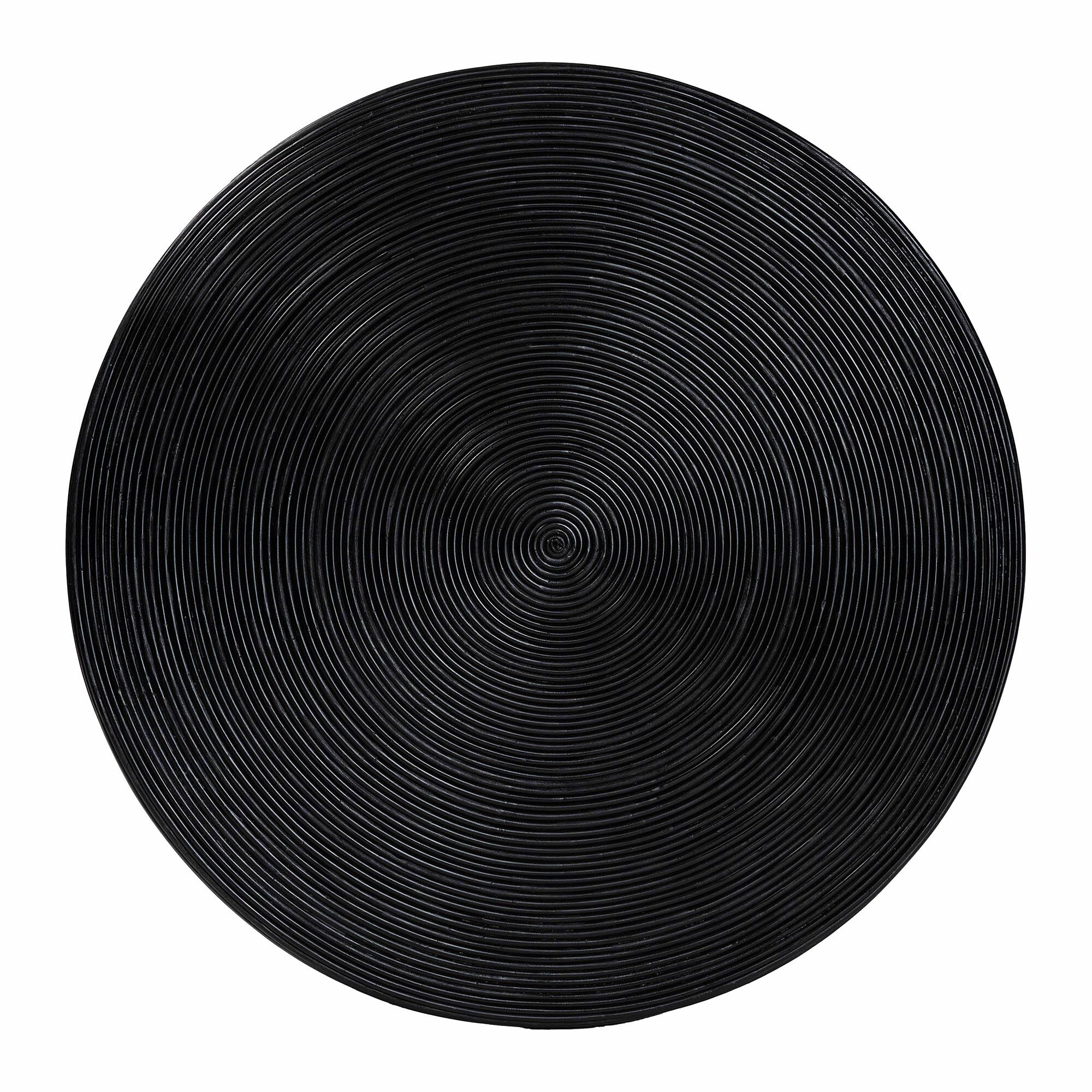 Black laminated rattan round coffee table, front view