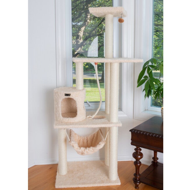 Real Wood 70 inches Ultra Thick Faux Fur Covered Cat Condo House, , on-hover image number 1