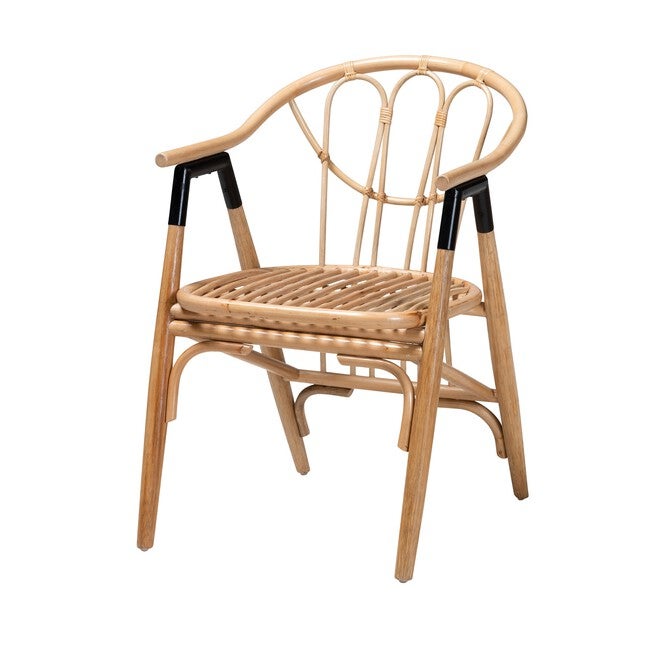 Cyntia Modern Bohemian Natural Brown Rattan Dining Chair, NATURAL BROWN BLACK, hi-res image number null
