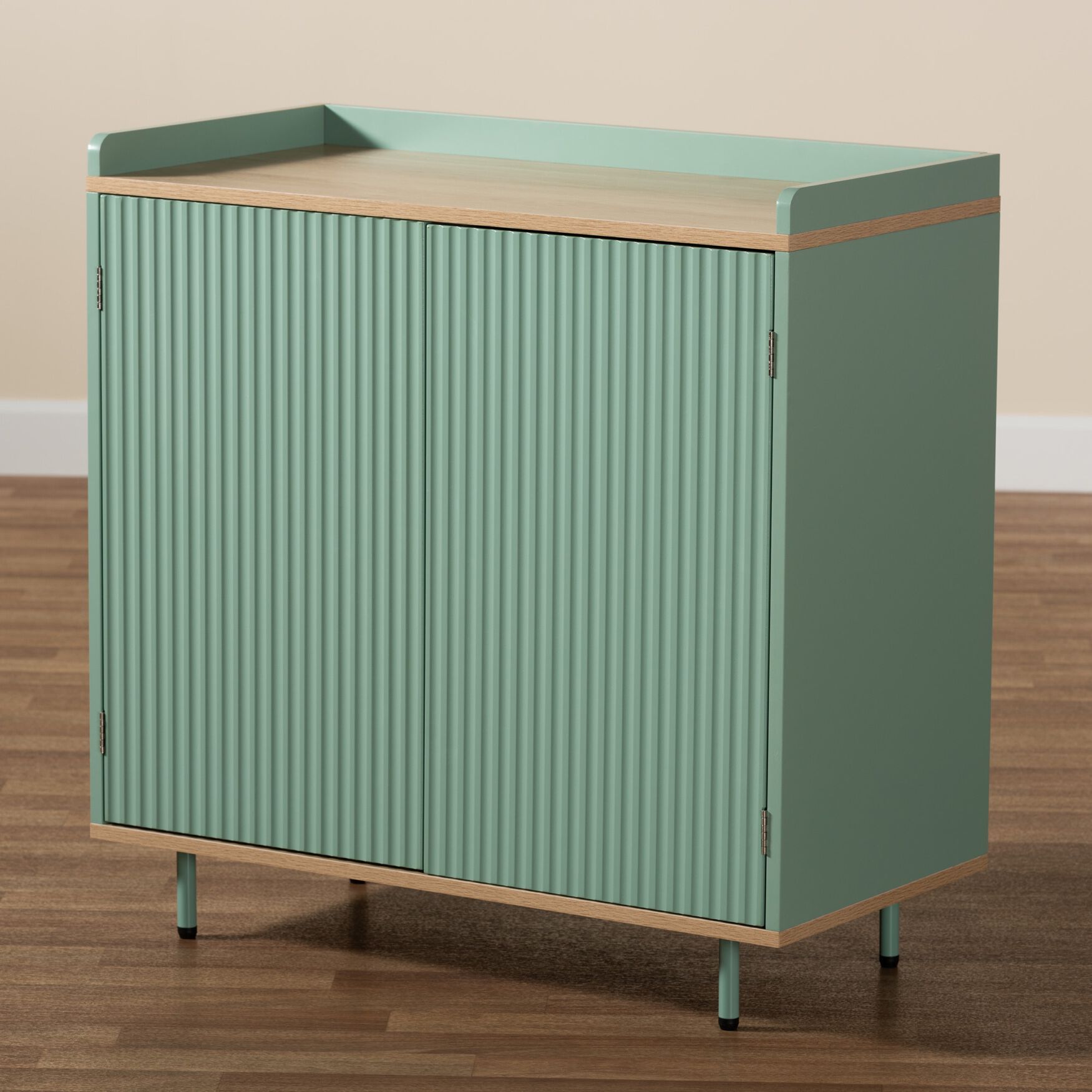 Tavita Mid-Century Modern Two-Tone Mint Green And Oak Brown Finished Wood 2-Door Sideboard Buffet, , alternate image number 6