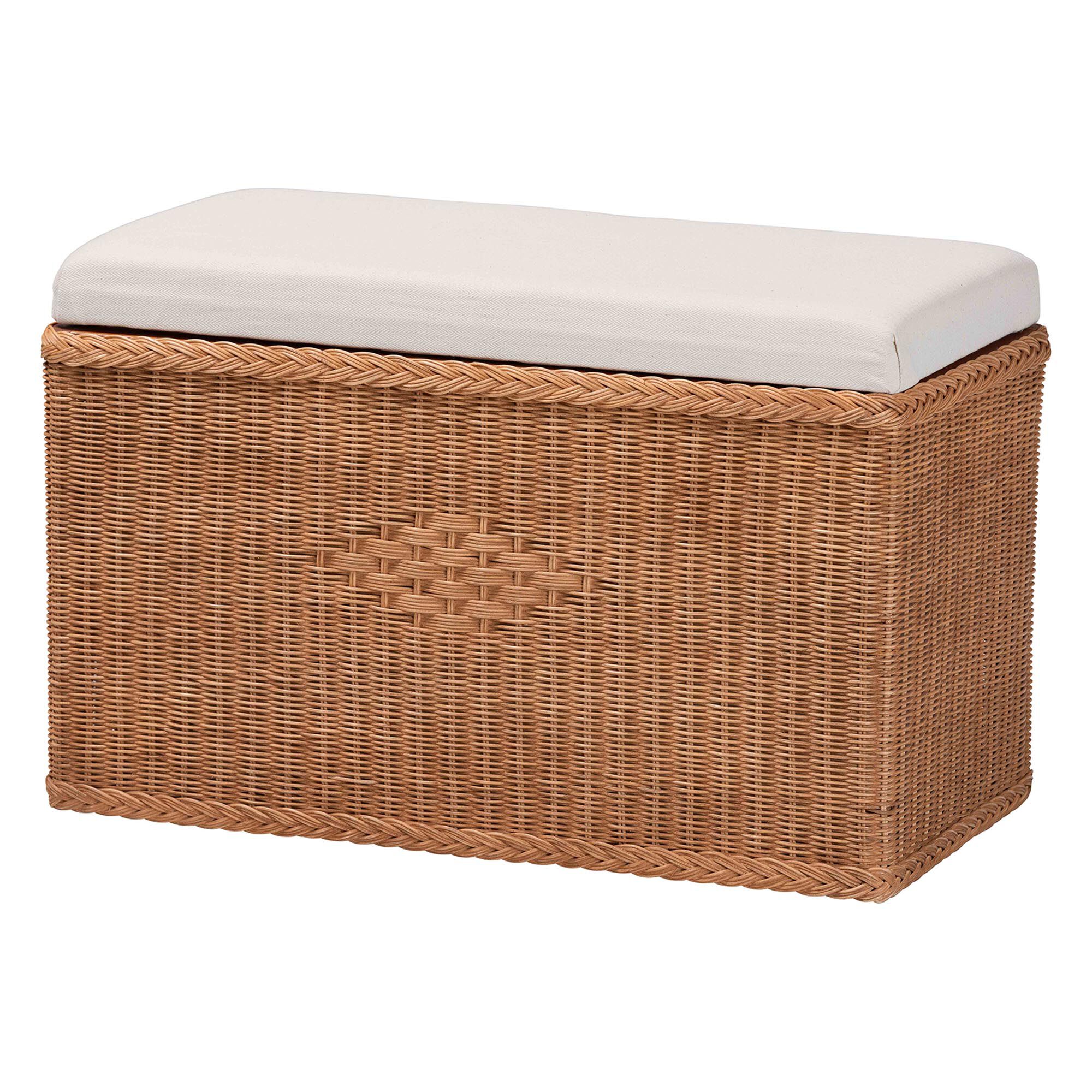 Eamon Braided Natural Rattan Storage Bench, BROWN, alternate image number 1