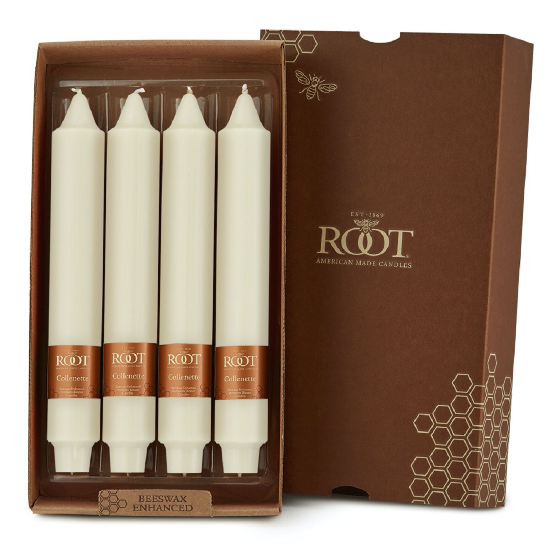 Smooth Collenette 9 inch Ivory Unscented Taper Candle, Box of 4, IVORY, hi-res image number 0