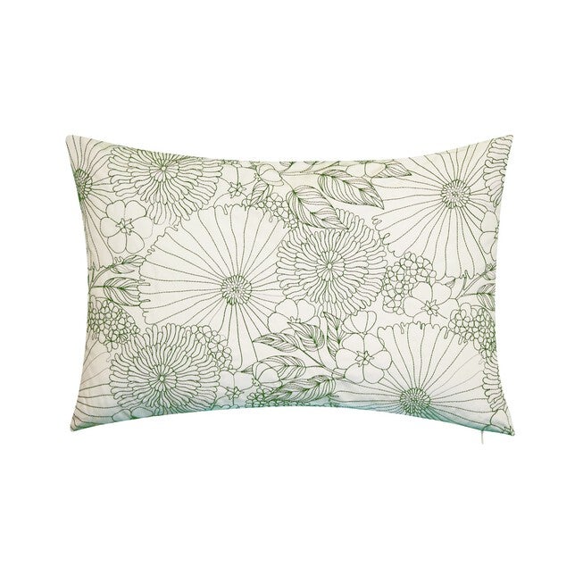 Fine Line Embroidered Floral 14x21 Indoor Outdoor Decorative Lumbar Pillow, GREEN, hi-res image number null