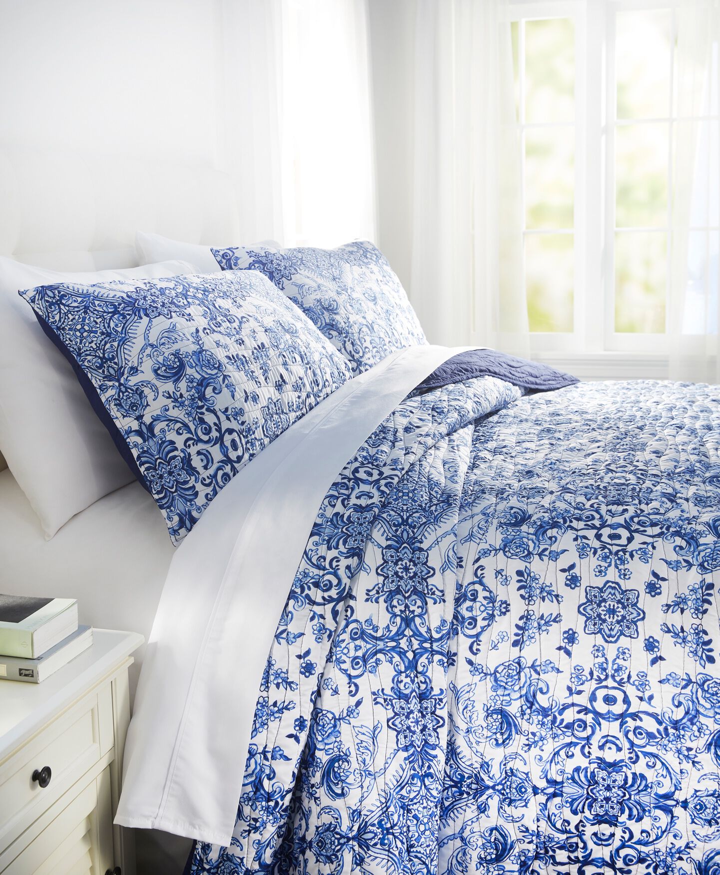 Blue Porcelain 3-Pc. Bedspread Set, BLUE PORCELAIN TILE, on-hover image number 1