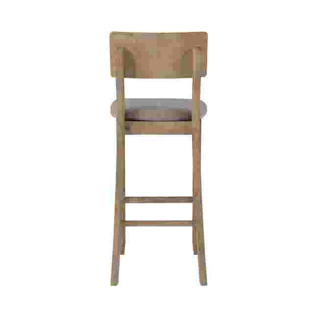Jordan gray wash bar stool front view with gray upholstered seat