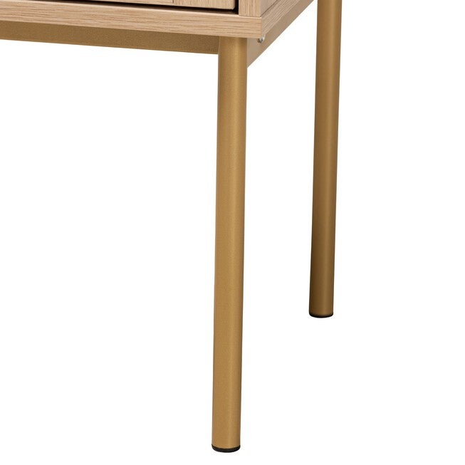 Dewitt Japandi Light Brown Finished Wood And Gold Metal 2-Drawer End Table, , alternate image number null