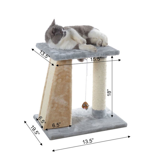 Two-Level Platform Real Wood Cat Scratcher With Sisal Carpet Board, , alternate image number null