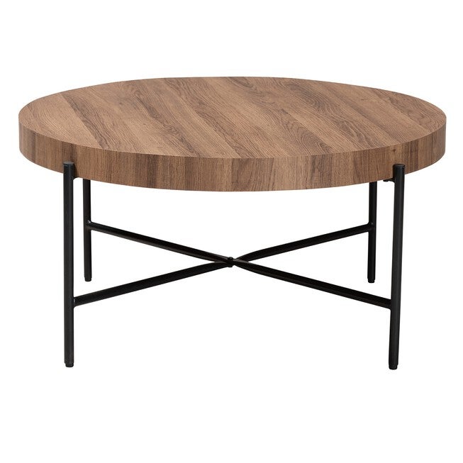 Umar Modern Industrial Walnut Brown Finished Wood And Black Metal Coffee Table, , on-hover image number 1