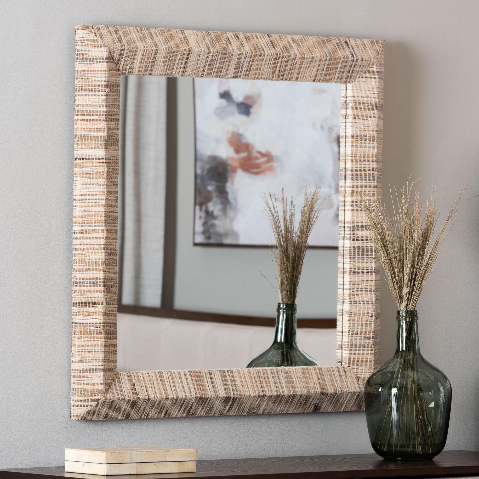 Adino Bohemian Woven Natural Grasscloth Rectangle Accent Mirror, NATURAL, alternate image number 4