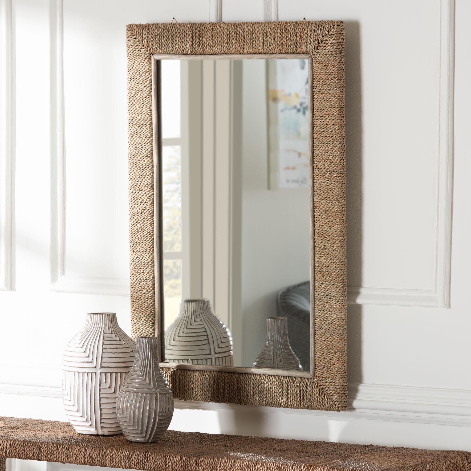 Geralyn Japandi Natural Seagrass Rectangular Wall Mirror, NATURAL, alternate image number 3