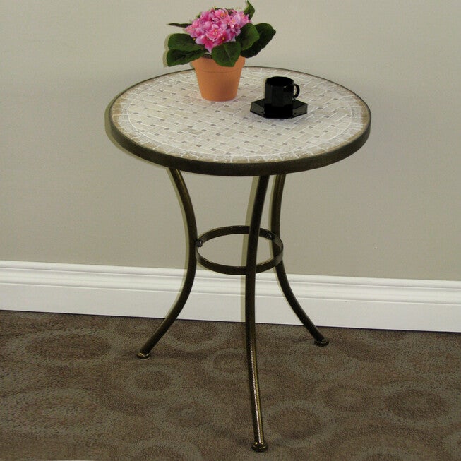 Travertine Round Top Coffee Table, RUSTIC BRONZE, hi-res image number null