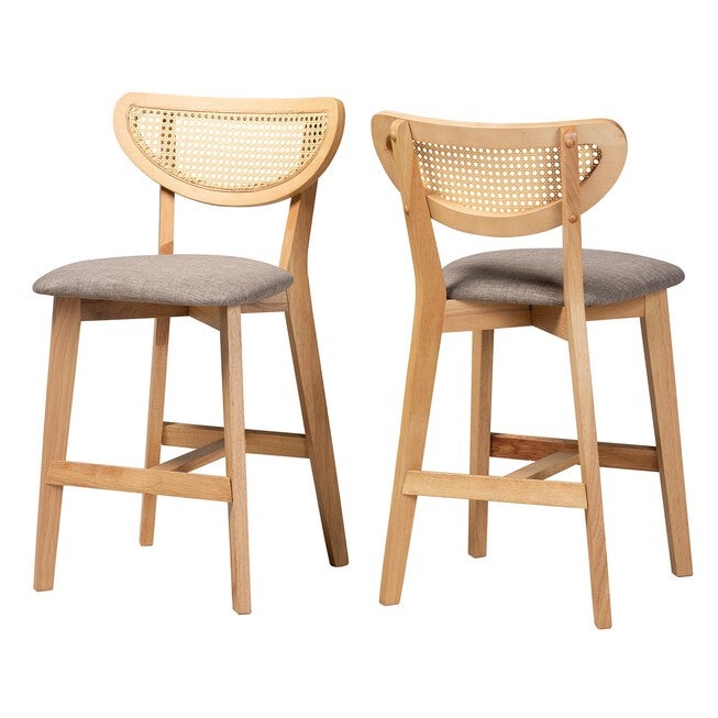 Dannell Mid-Century Modern Grey Fabric And Walnut Brown Finished Wood 2-Piece Counter Stool Set, GREY NATURAL OAK, hi-res image number 0