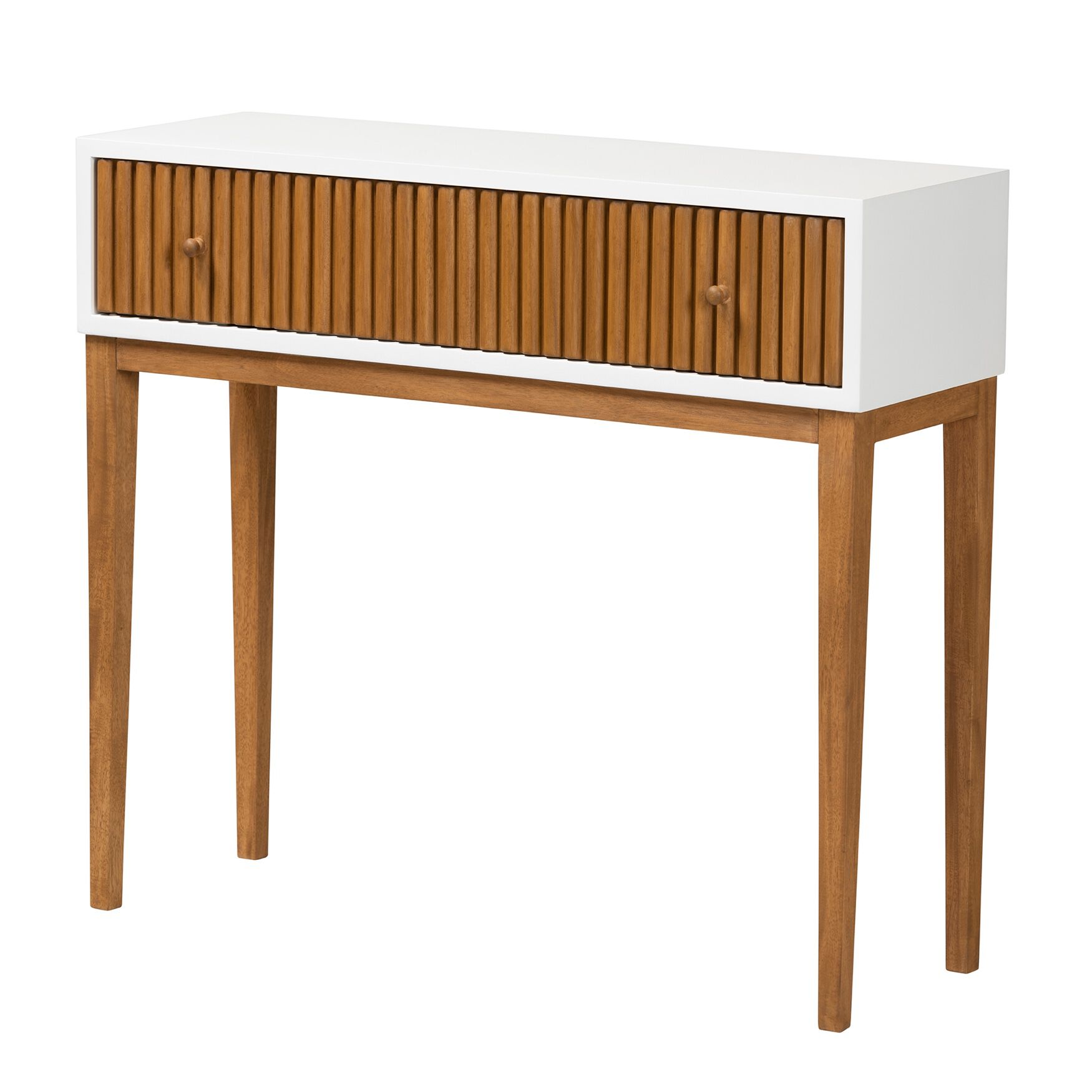 Odile Mid-Century Modern Two-Tone Natural Brown And White Bayur Wood 1-Drawer Console Table, BROWN WHITE, hi-res image number 0
