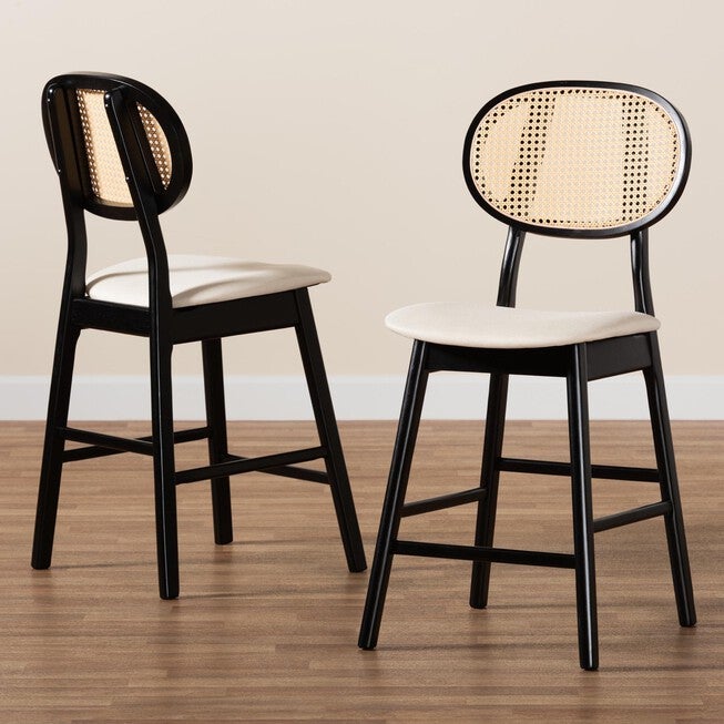 Darrion Mid-Century Modern Grey Fabric And Walnut Brown Finished Wood 2-Piece Counter Stool Set, , alternate image number null