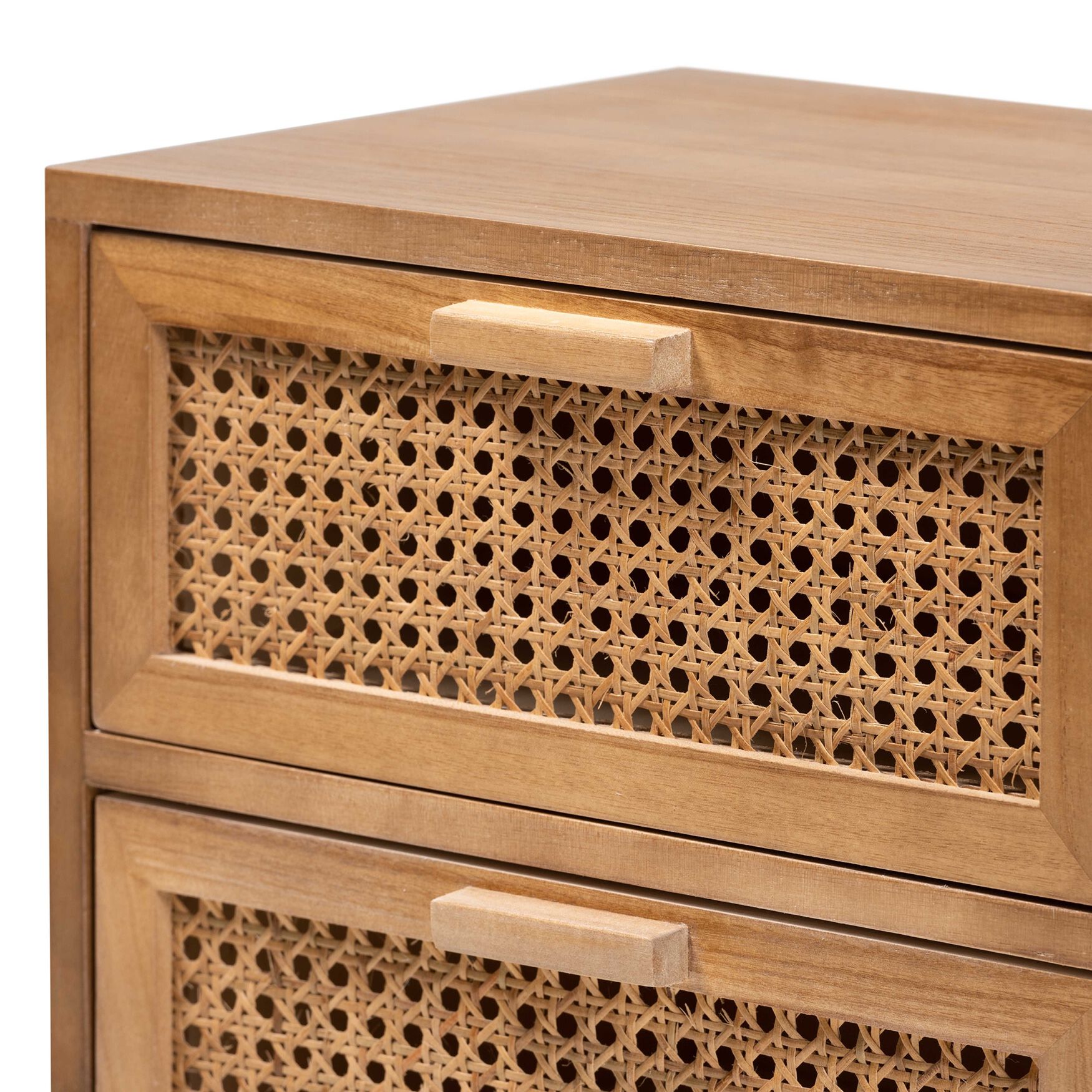 Baden Mid-Century Modern Walnut Brown Finished Wood 2-Drawer Nightstand With Rattan, , alternate image number 4