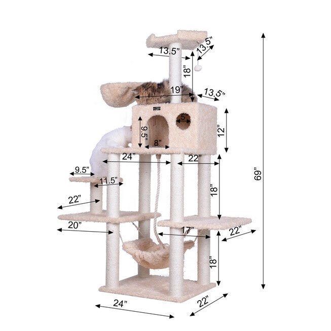 Mult-Level Real Wood Cat Tree Hammock Bed, Climbing Center, , alternate image number null