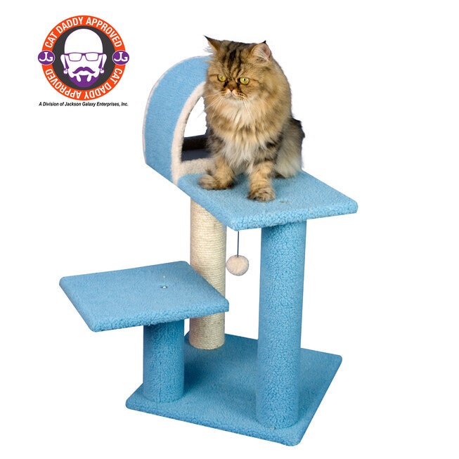 Real Wood 29 inches Cat Tree With Scratcher And Tunnel, SKY, hi-res image number 0
