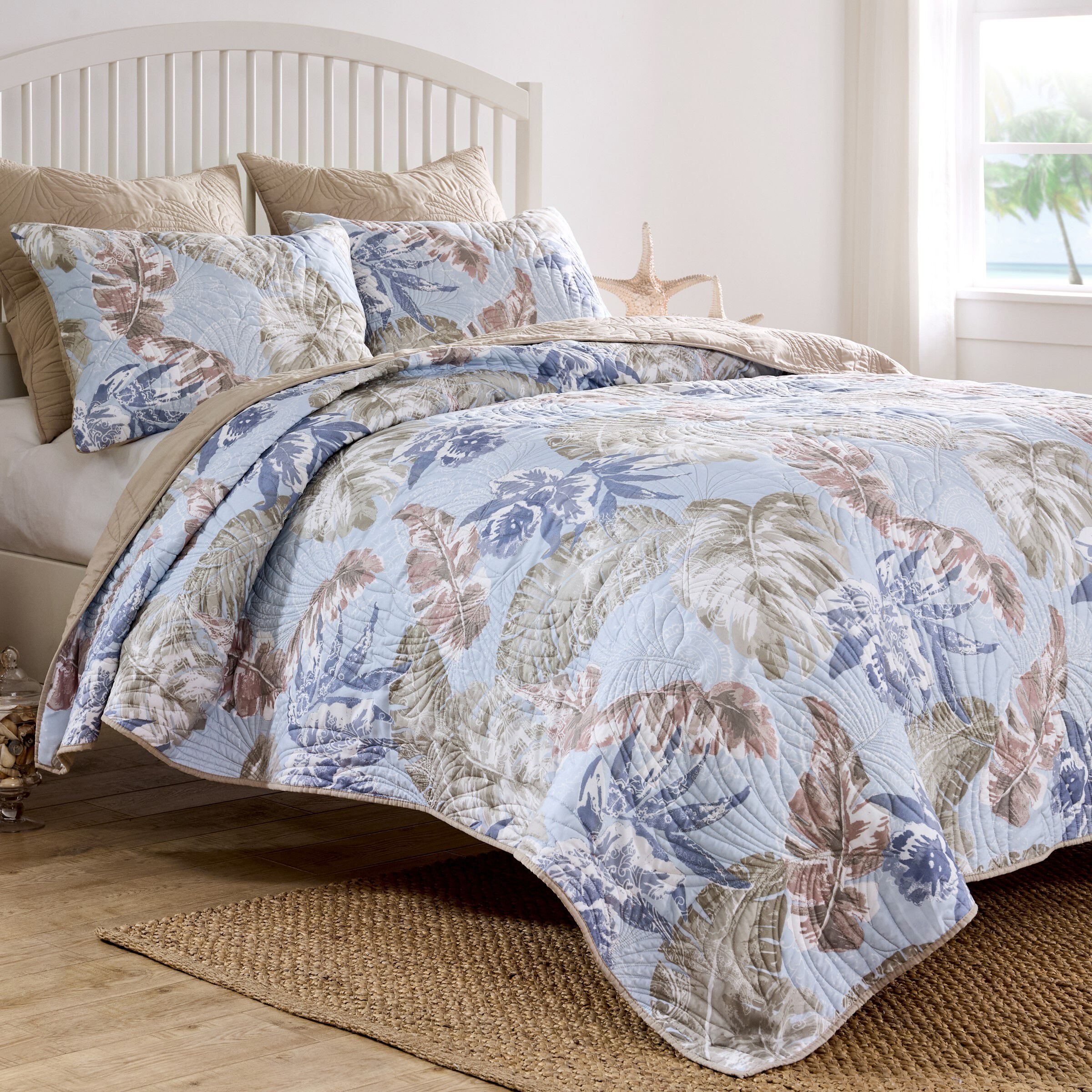 Tropics Finely Stitched Quilt Set, MIST, hi-res image number 0