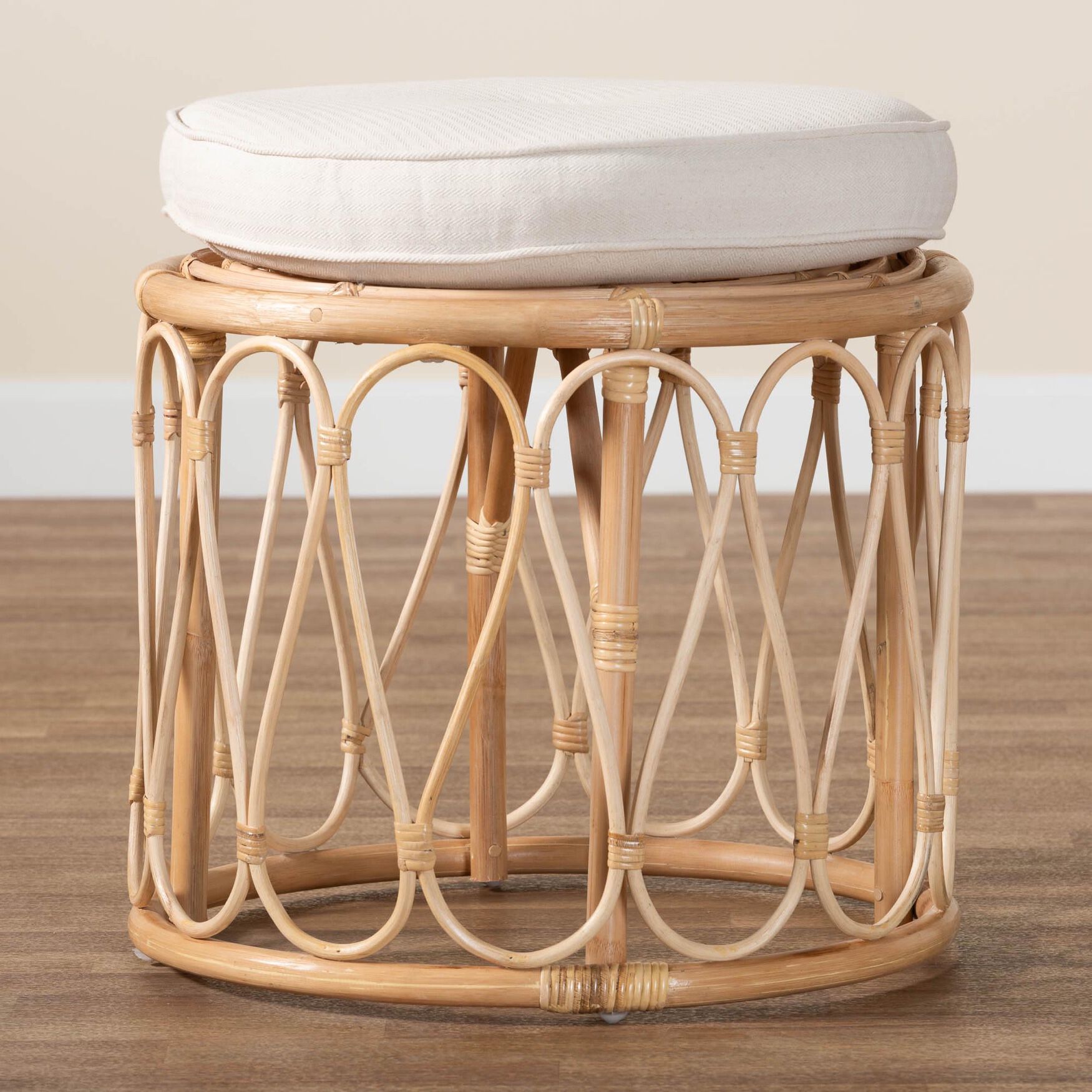 Hachiro Bohemian Natural Rattan Ottoman Footstool, , alternate image number 4