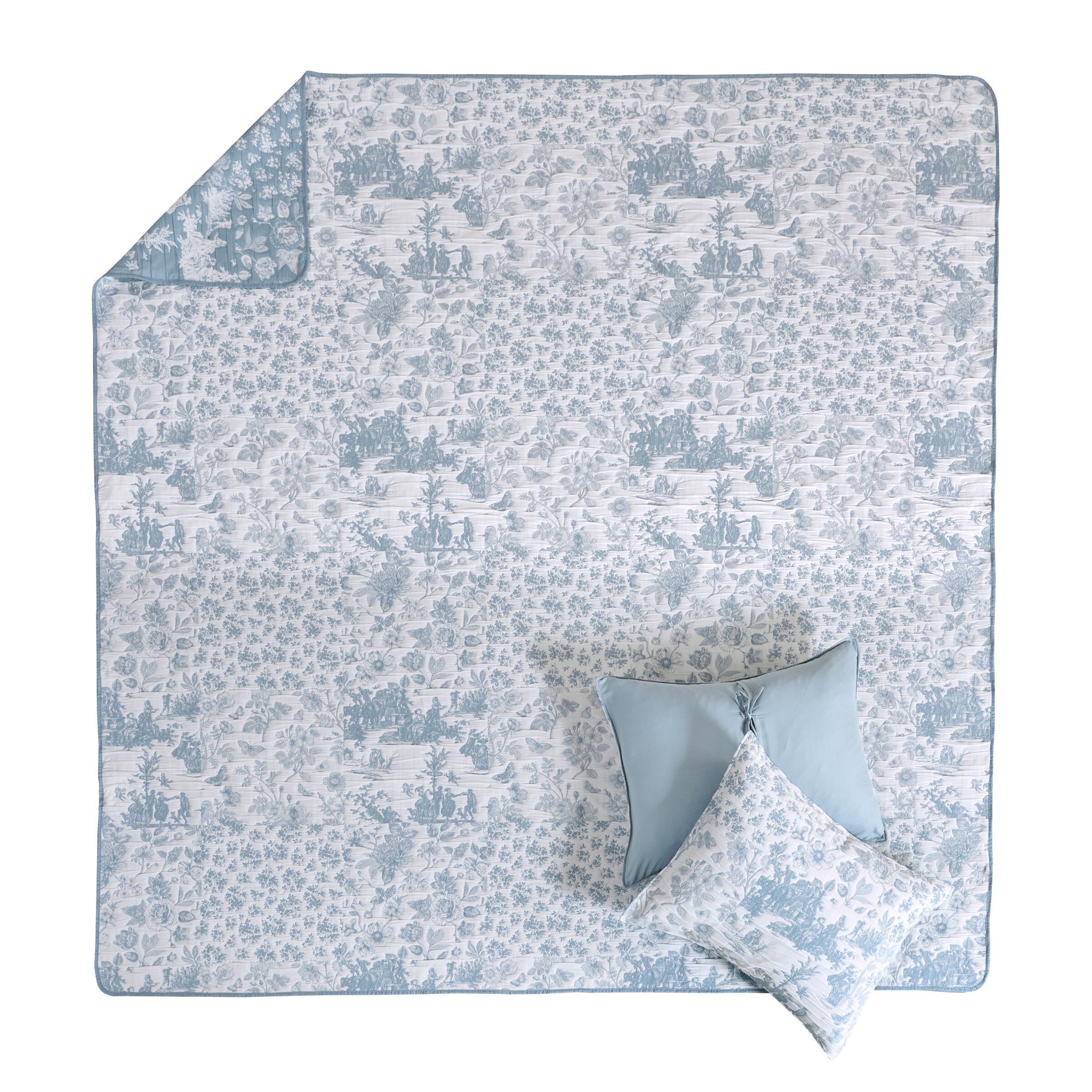 Patchwork Toile Classic Floral Coverlet Set, BLUE, alternate image number 3