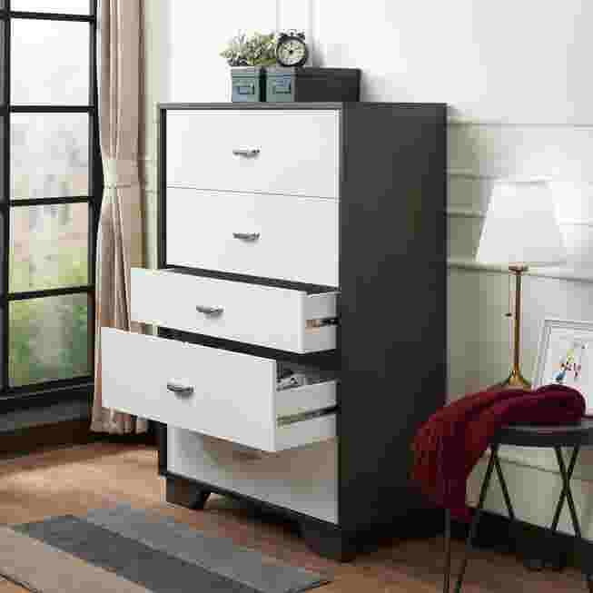 Tall chest with drawers in a bright room