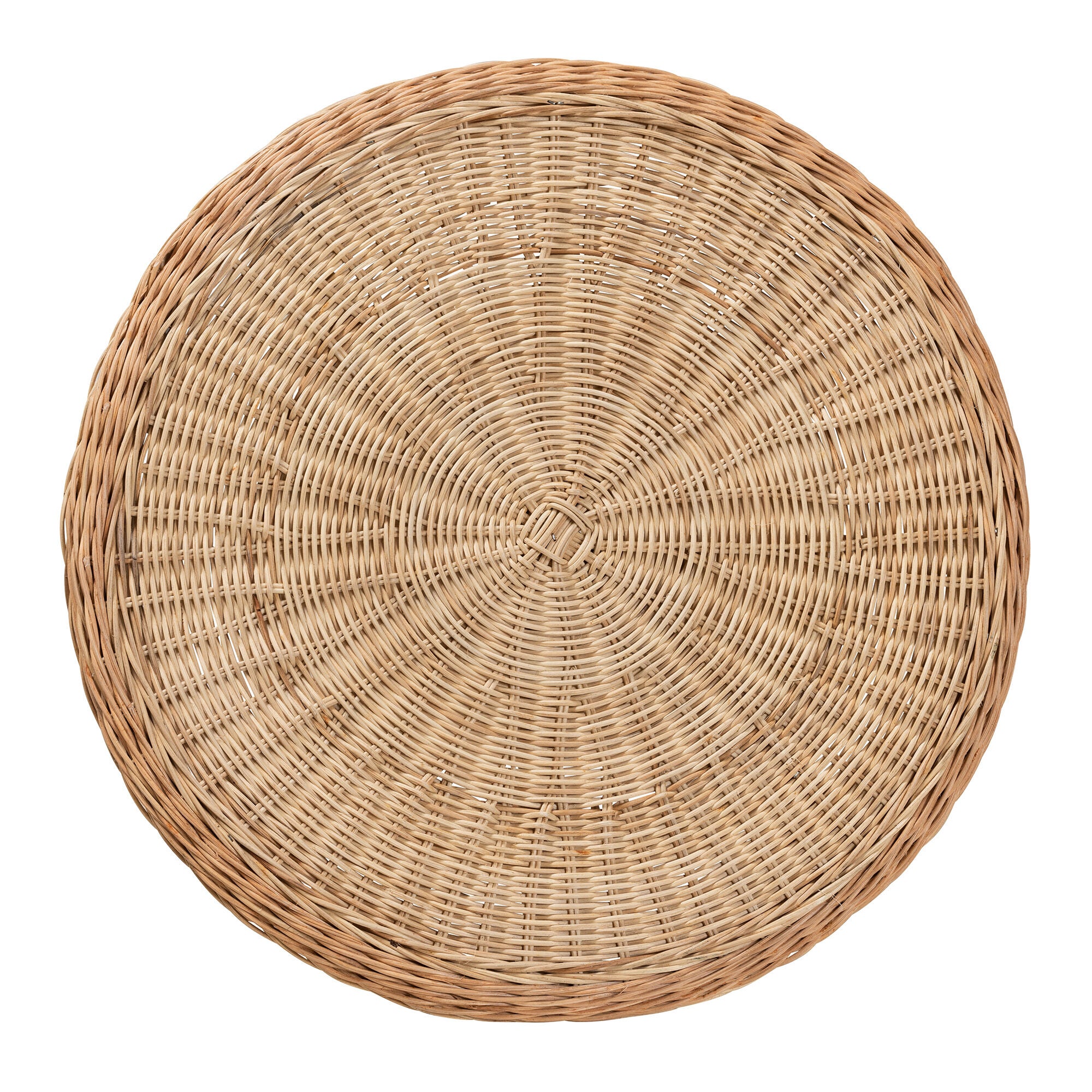 Round woven rattan table top with fan-like radial pattern